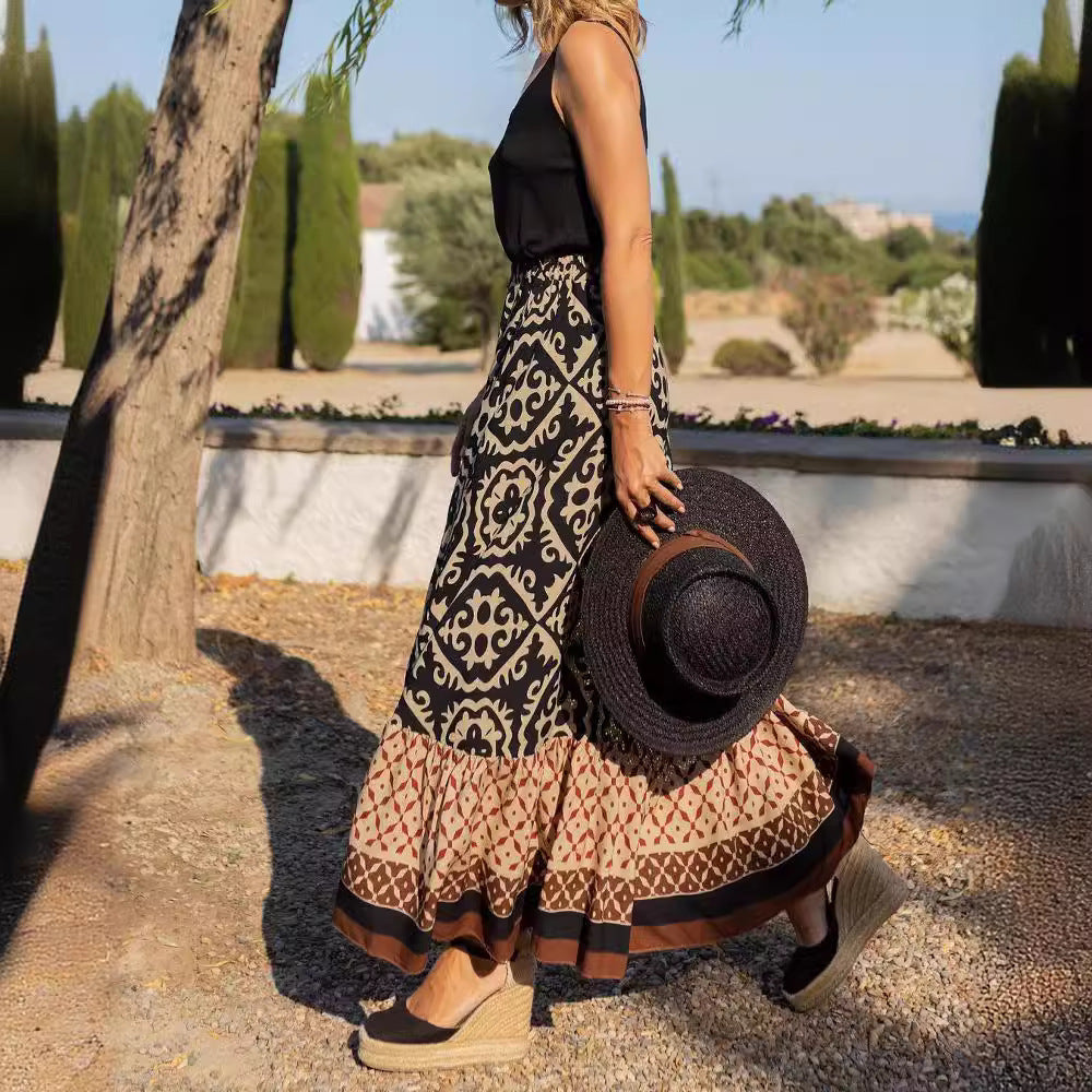 Women's Floral Maxi Skirt with Voluminous Hem