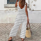 Women's Casual Wide-Leg Jumpsuit with Classic Stripe Pattern