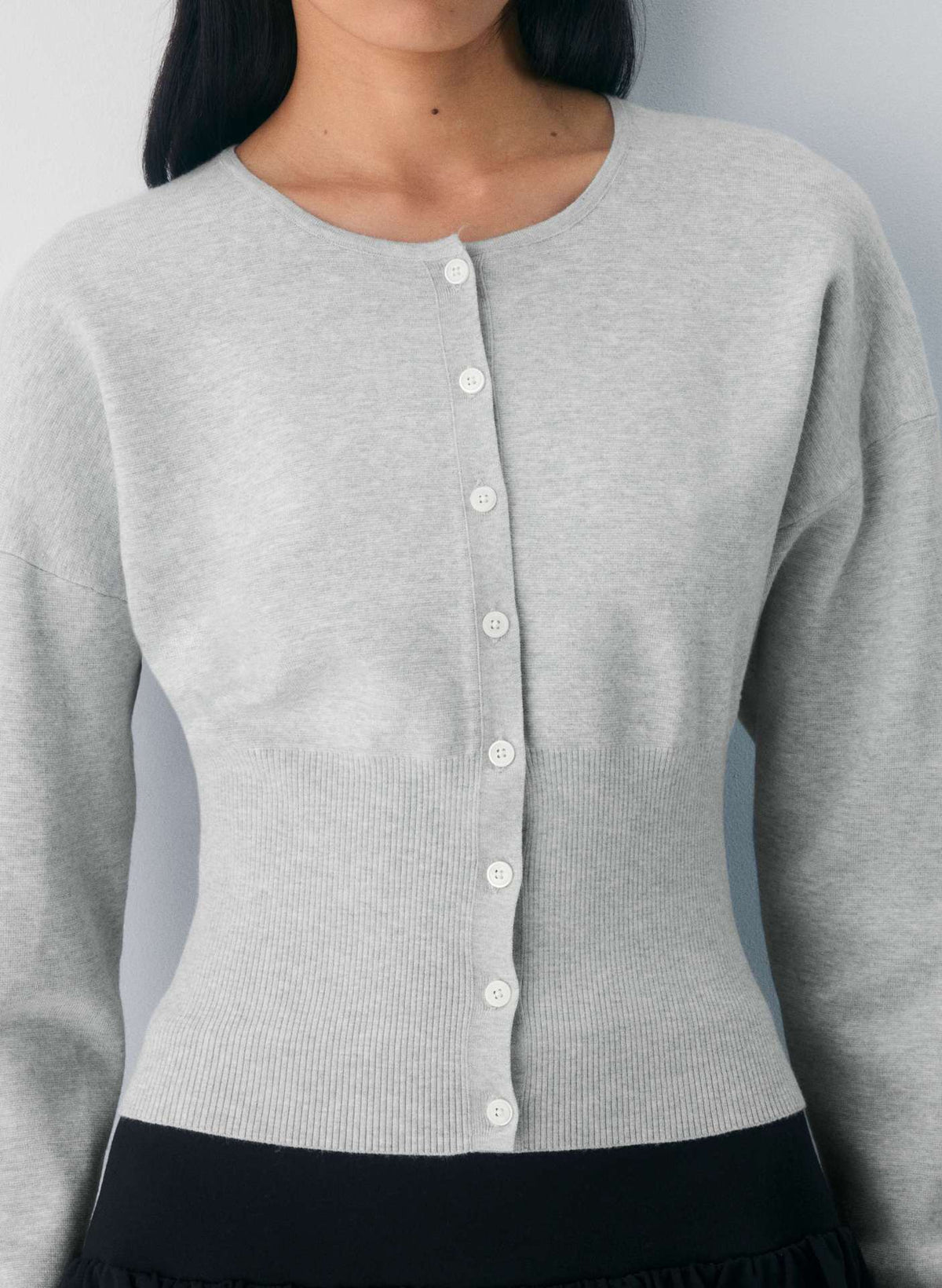 Cropped Ribbed Cardigan with Button Placket