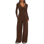 Women's Elegant Wrap Jumpsuit with Wide Leg and Fashionable Details