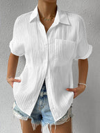 Women's Short-Sleeve Shirt with Textured Fabric