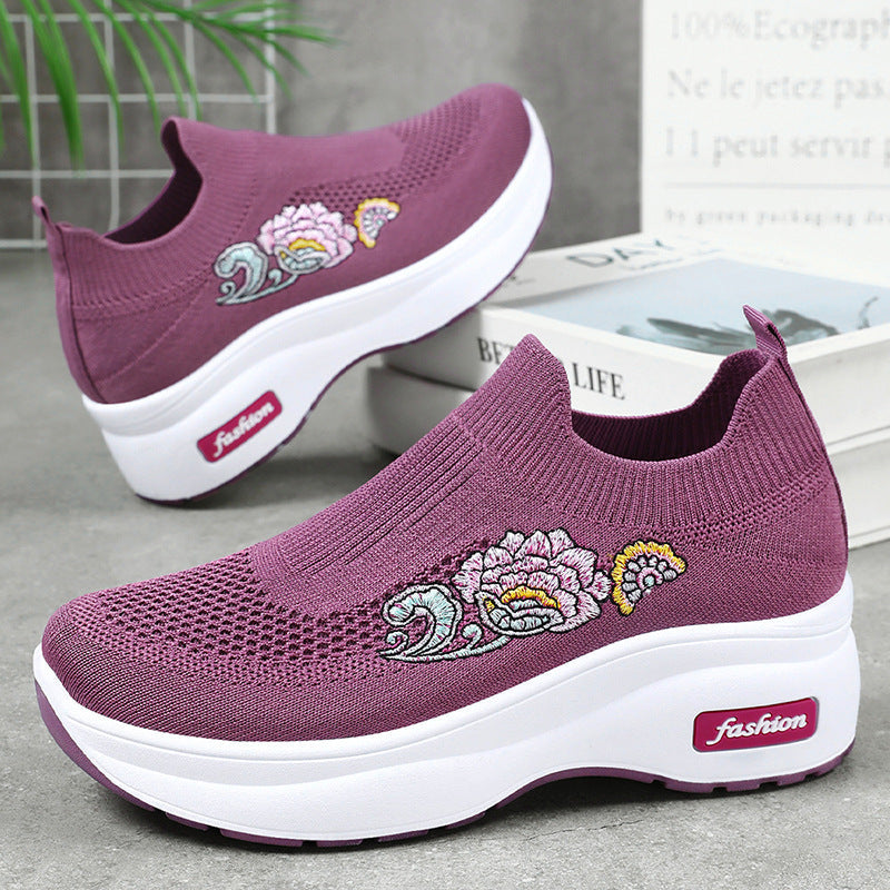 Women's Athletic Sneakers with Floral Design and Adjustable Platform Sole
