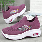 Women's Athletic Sneakers with Floral Design and Adjustable Platform Sole