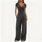 Women's Elegant Wrap Jumpsuit with Wide Leg and Fashionable Details