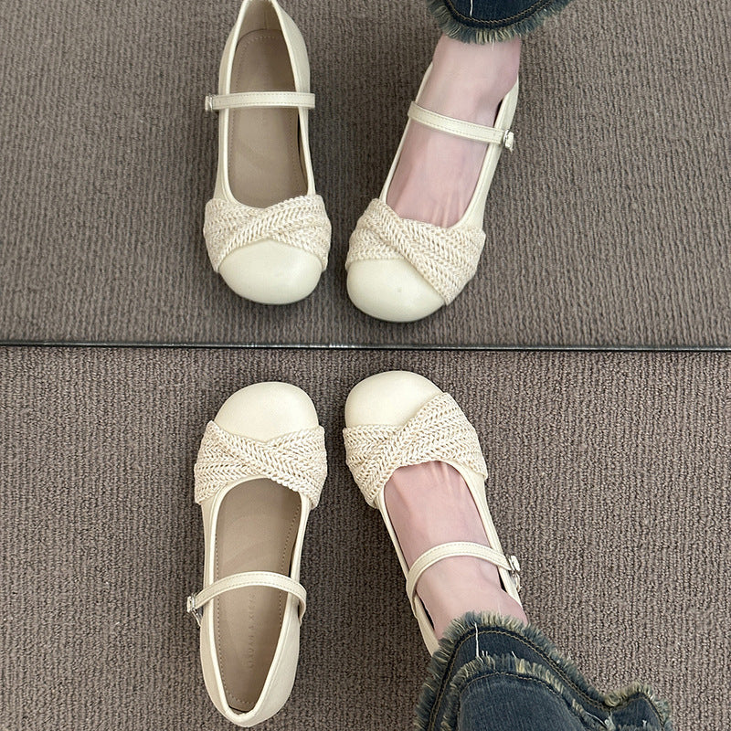 Women's Ballet Flats with Strap and Knit Detail