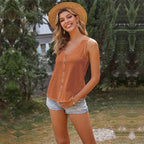Women's Sleeveless Blouse with Button Details and V-Neck