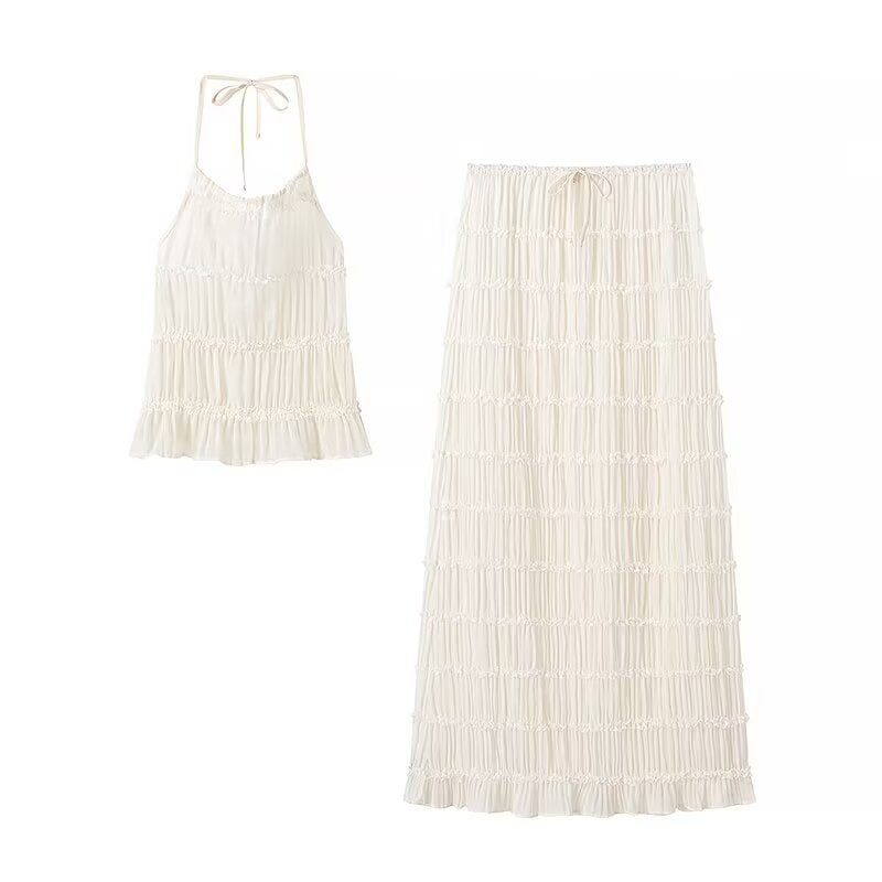 Women's Maxi Skirt with Elastic Waistband and Playful Ruffle Design
