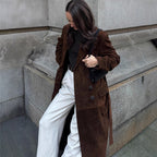Elegant Suede Coat with Waist Belt