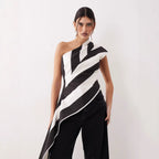 Women's Asymmetrical Wrap Top with Striped Pattern