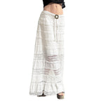 Women's Midi Skirt with Ruffled Hem and Decorative Waist Belt