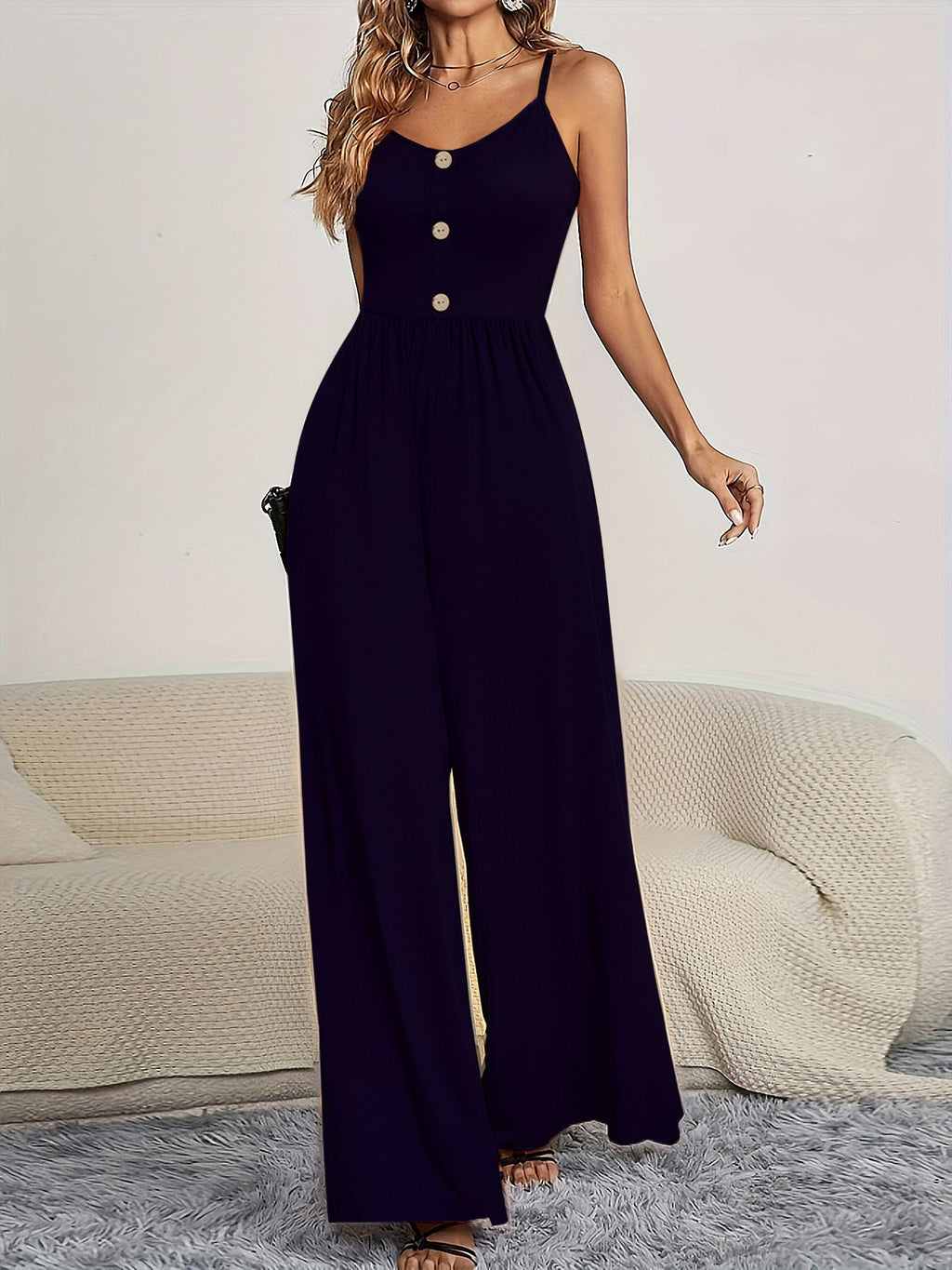 Women's Jumpsuit with Button-Up Top and Wide Leg