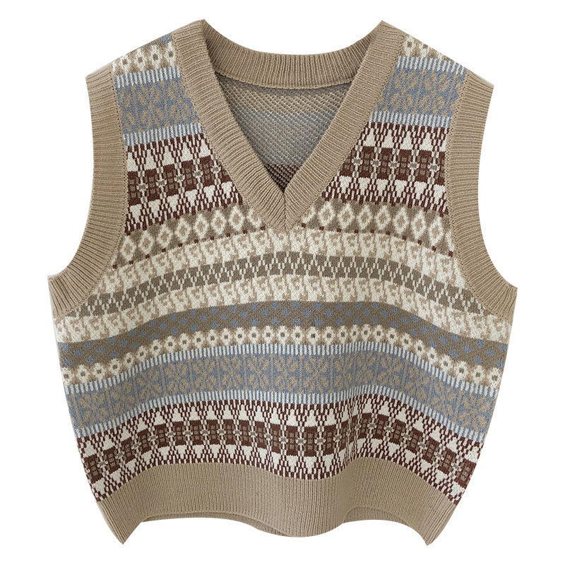 Women's Sleeveless V-Neck Patterned Knit Vest