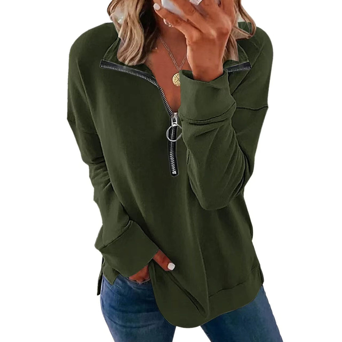 Women's Casual Pullover with Stylish Zipper