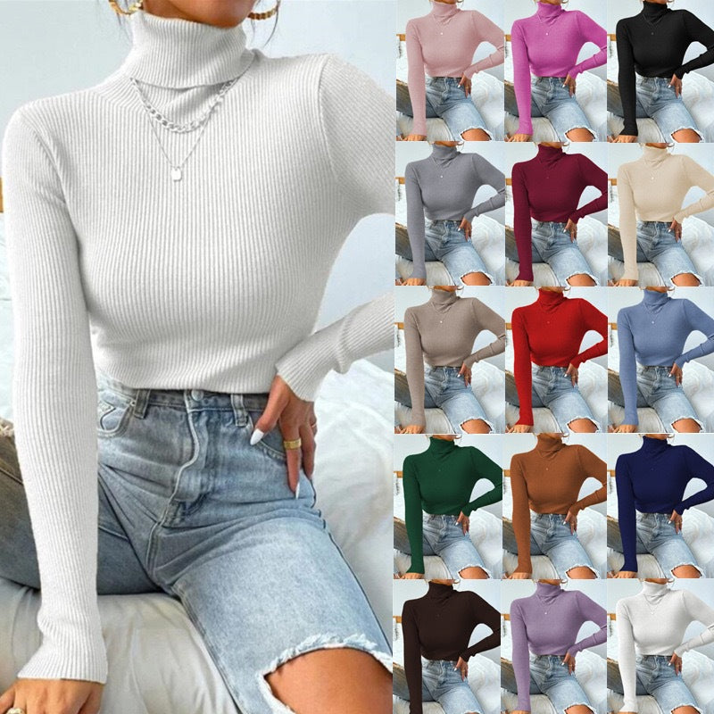 Elegant Women's Turtleneck Sweater with Fine Ribbed Texture