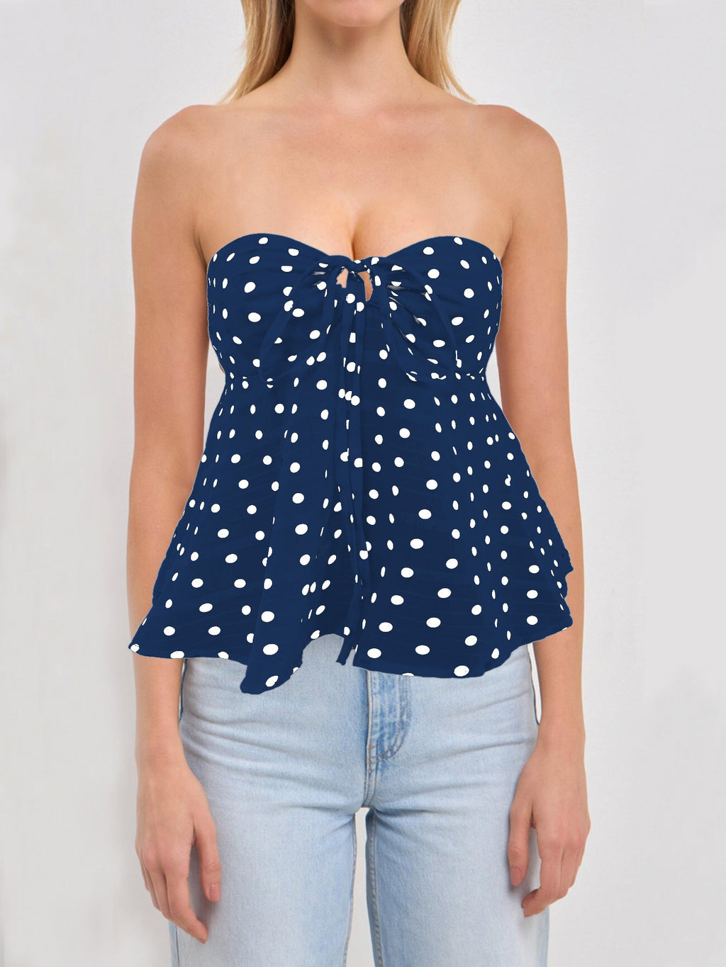 Women's Bandeau Blouse with Floral Design and Ruching