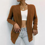 Women's Cozy Knit Cardigan with Pockets and Open Cut