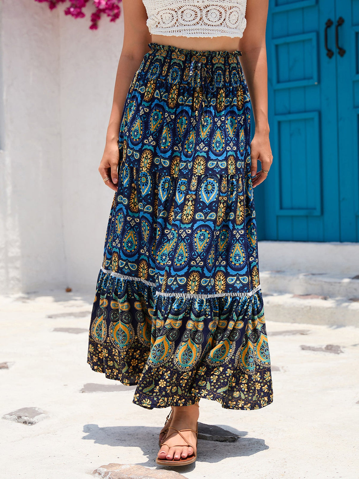 Women's Maxi Skirt with Voluminous Hem and Colorful Pattern
