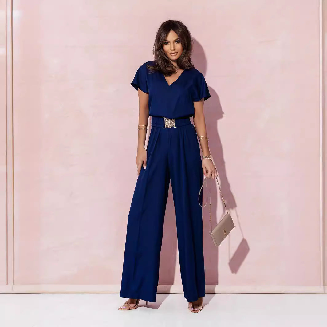 Women's Wide-Leg Jumpsuit with Trendy Belt