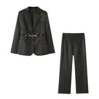 Women's Elegant Satin Blazer Set with Chain Accent