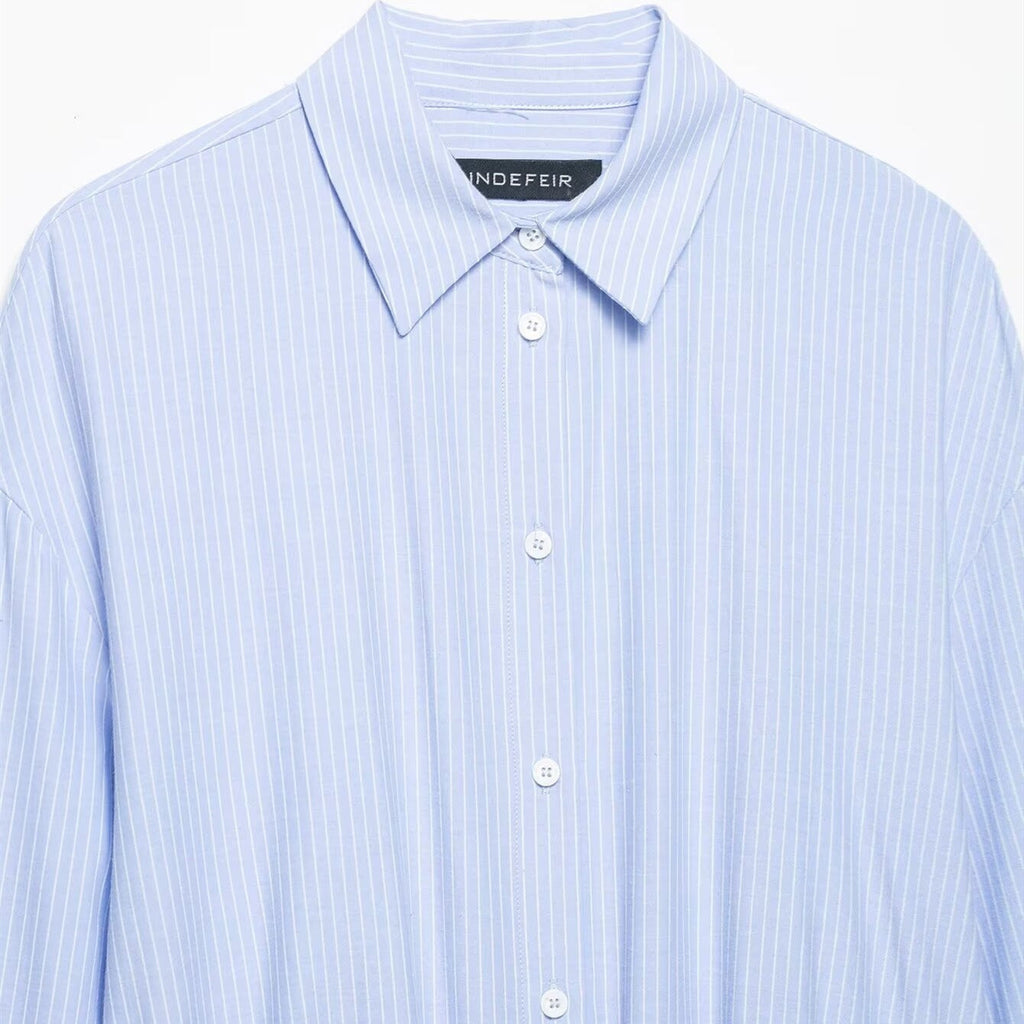 Women's Long-Sleeve Blouse with Asymmetric Knot Design and Fine Stripes
