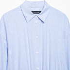 Women's Long-Sleeve Blouse with Asymmetric Knot Design and Fine Stripes
