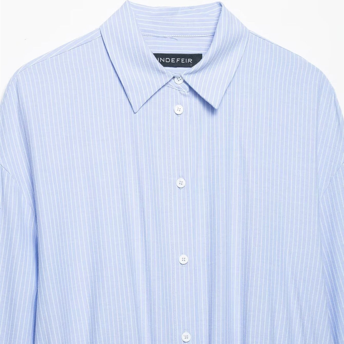 Women's Long-Sleeve Blouse with Asymmetric Knot Design and Fine Stripes