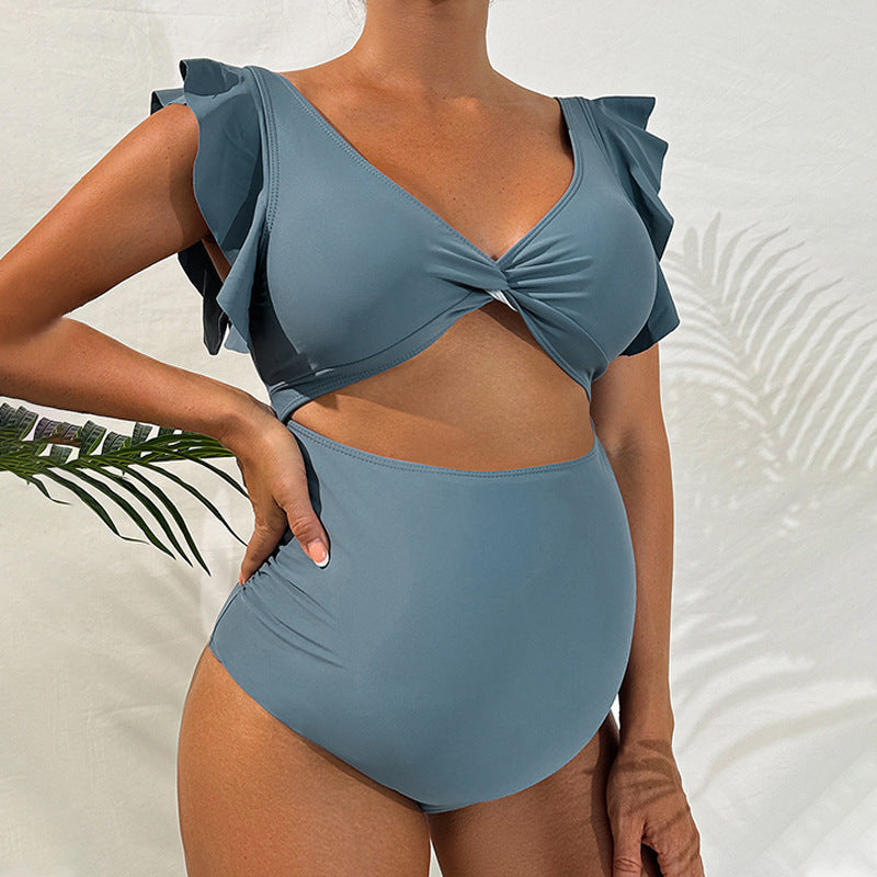 Women's Swimsuit Set with Refined Knot Design and Ruffle Details