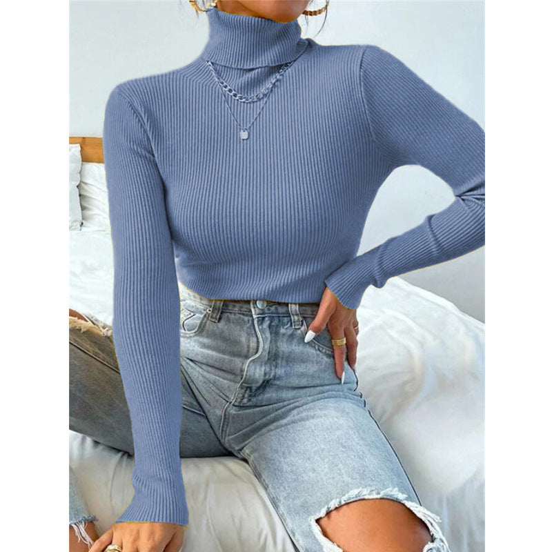 Elegant Women's Turtleneck Sweater with Fine Ribbed Texture