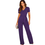 Elegant Women's Jumpsuit with Waist Belt and Puff Sleeves