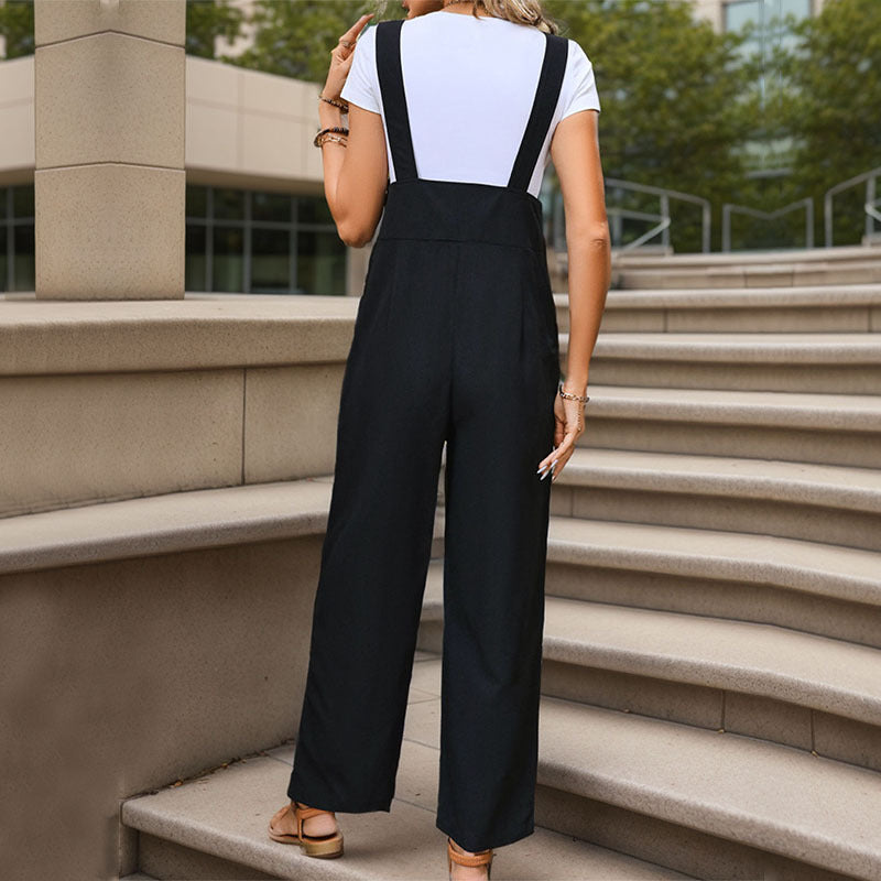 Casual Jumpsuit with Pockets and Button Details