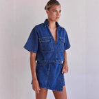 Denim Crop Shirt and Skirt Set