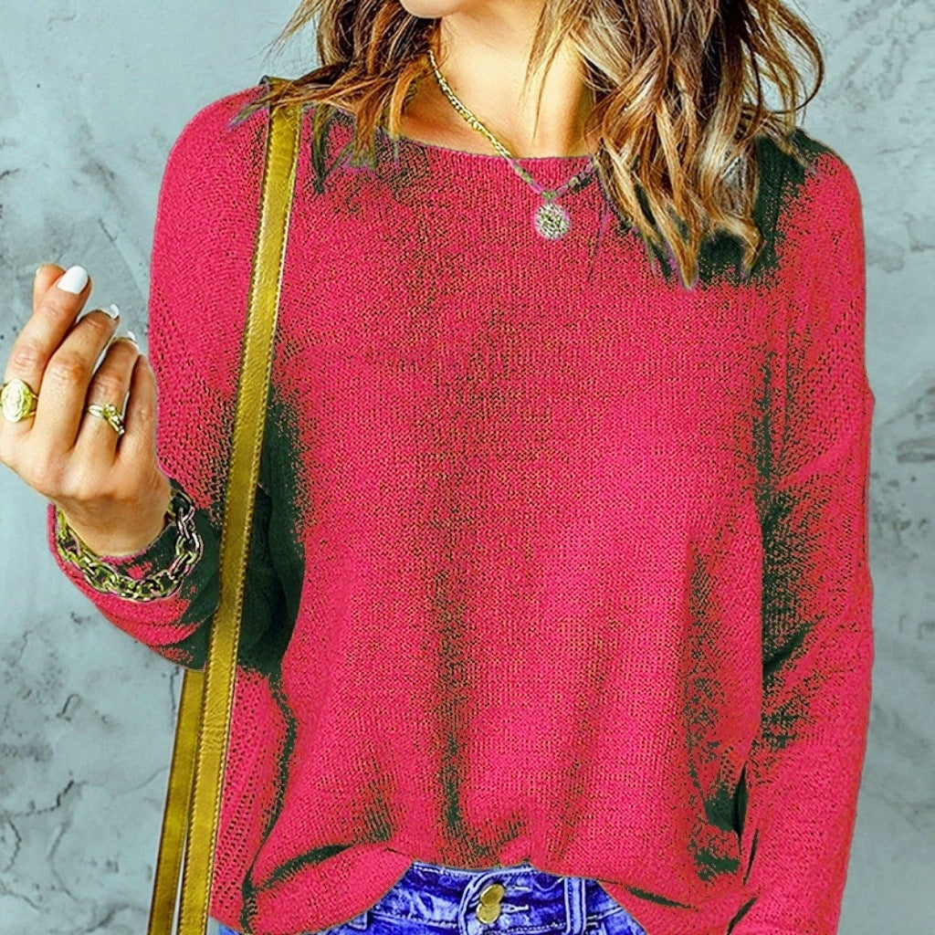 Women's Chunky Knit Sweater with Wide Fit and Decorative V-Neck
