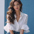 Elegant Cotton Blouse with Ruffle Details