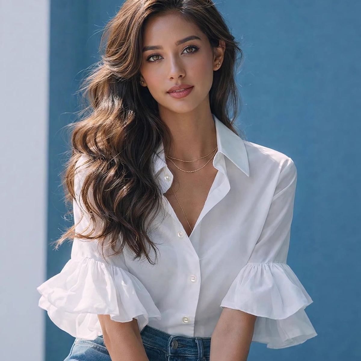 Elegant Cotton Blouse with Ruffle Details