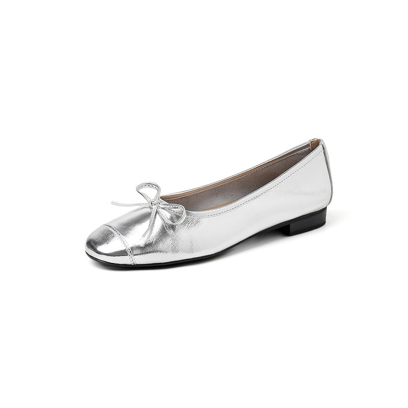 Women's Ballet Flats with Bow Detail and Glossy Finish