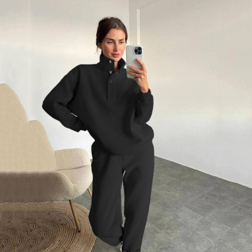 Women's Oversized Fleece Set with Stand-Up Collar and Joggers