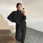 Women's Oversized Fleece Set with Stand-Up Collar and Joggers