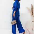 Women's Casual Two-Piece Linen Set with Loose Blouse and Wide-Leg Pants