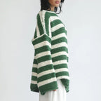 Women's Striped Chunky Knit Sweater with Casual Fit and Wide Sleeves