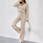 Elegant Knit Lounge Set with V-Neck