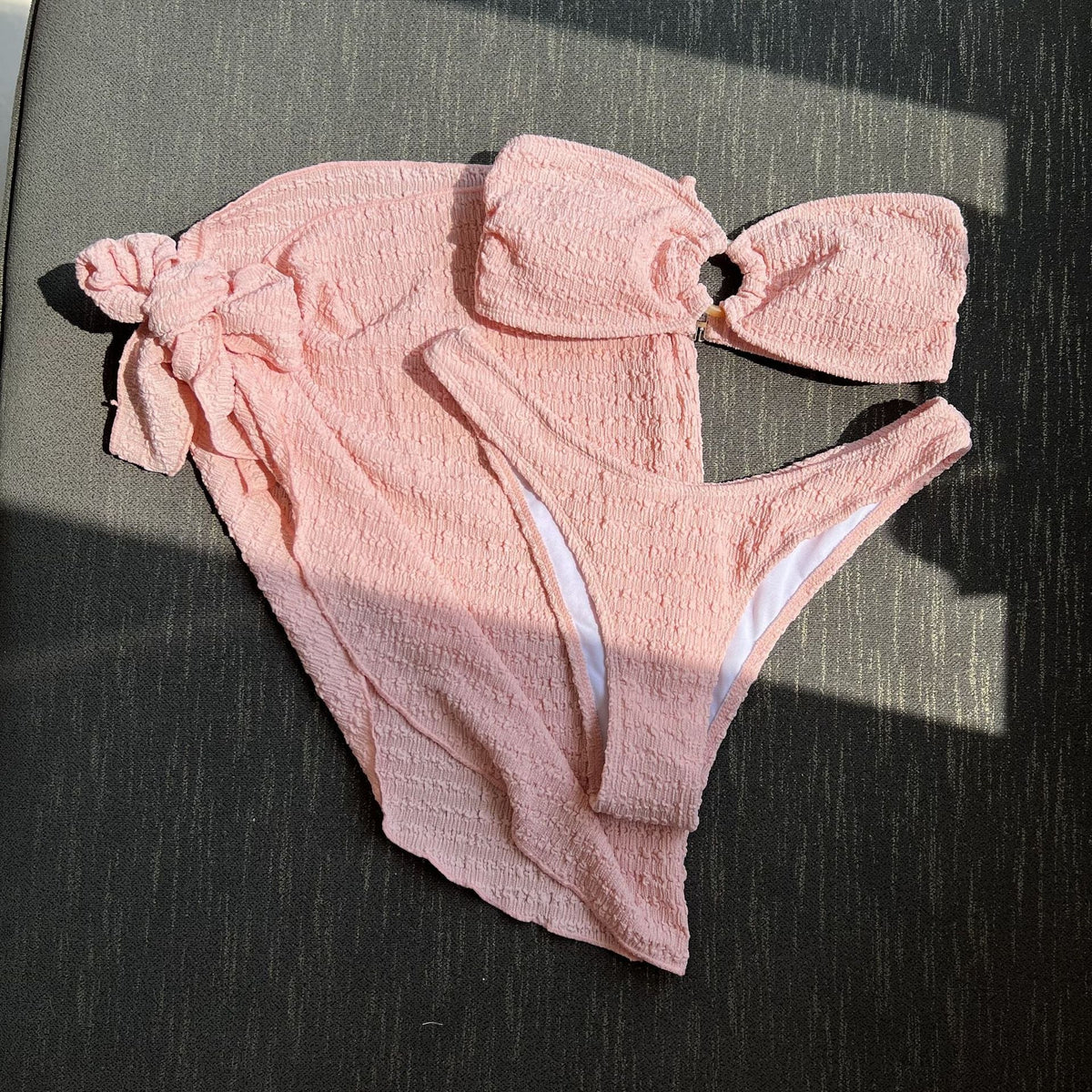 Women's Ruched Bandeau Bikini with Side Knot Detail