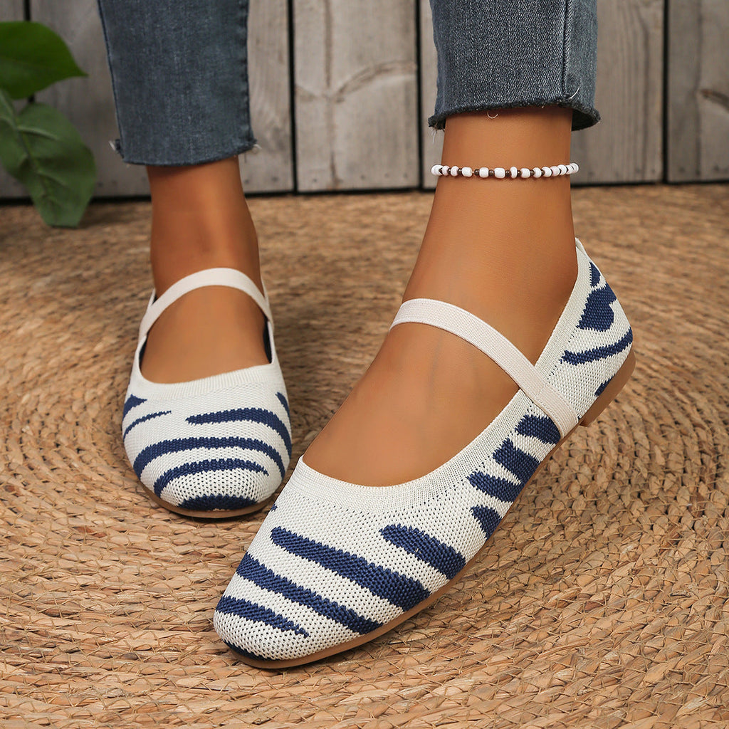 Women's Ballet Flats with Elastic Strap and Animal Print