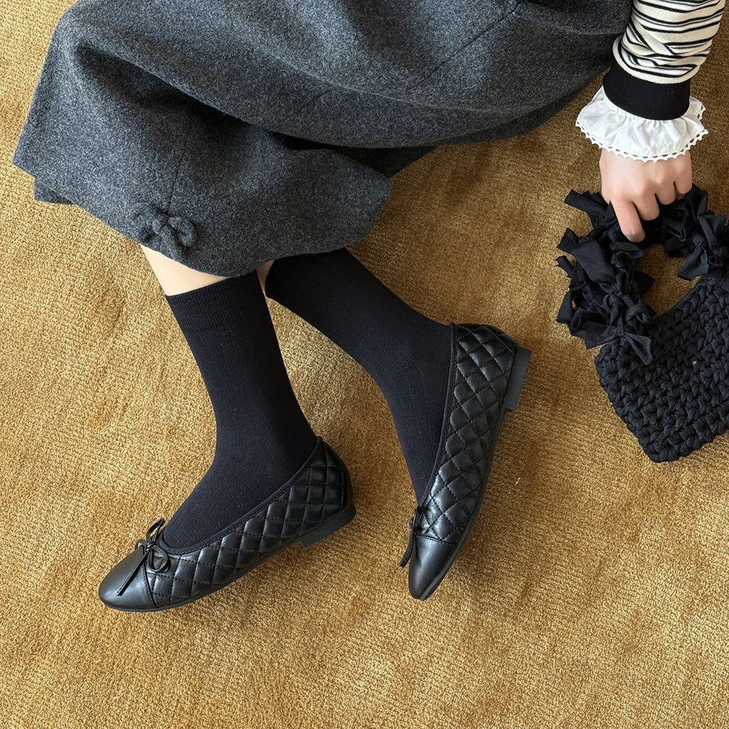 Women's Ballet Flats with Elegant Bow Detail in Leather