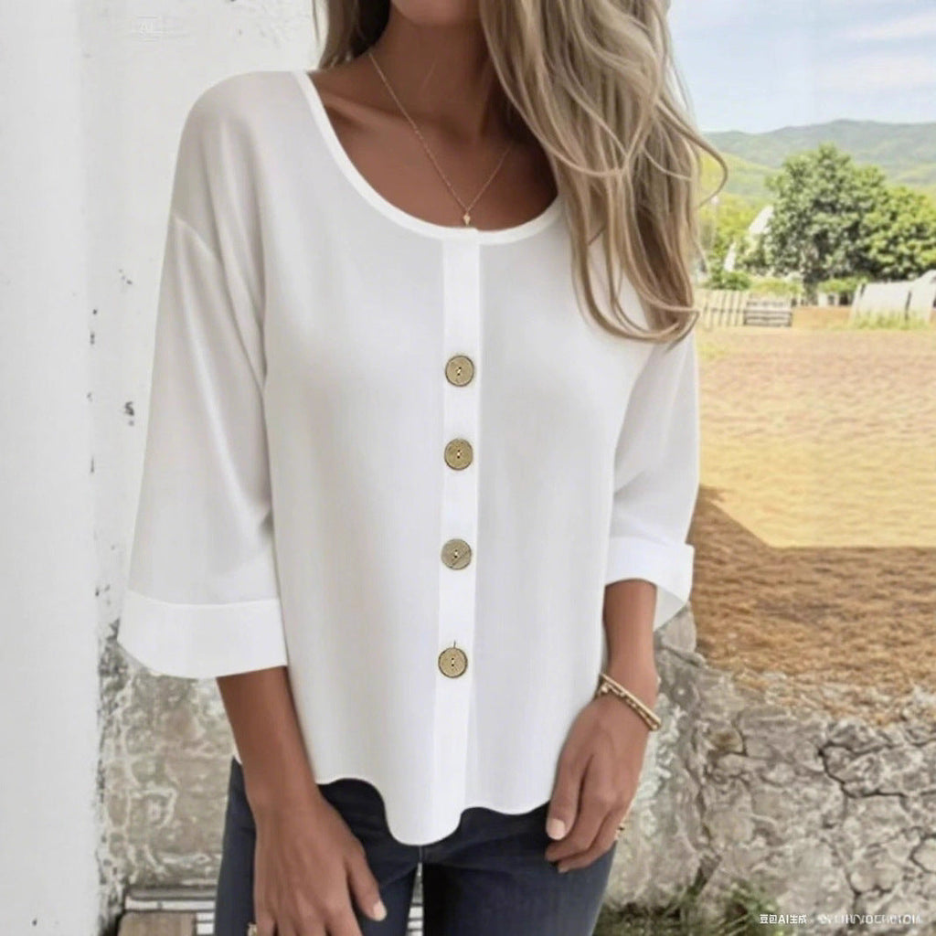 Women's Elegant and Casual Blouse with Button Detail