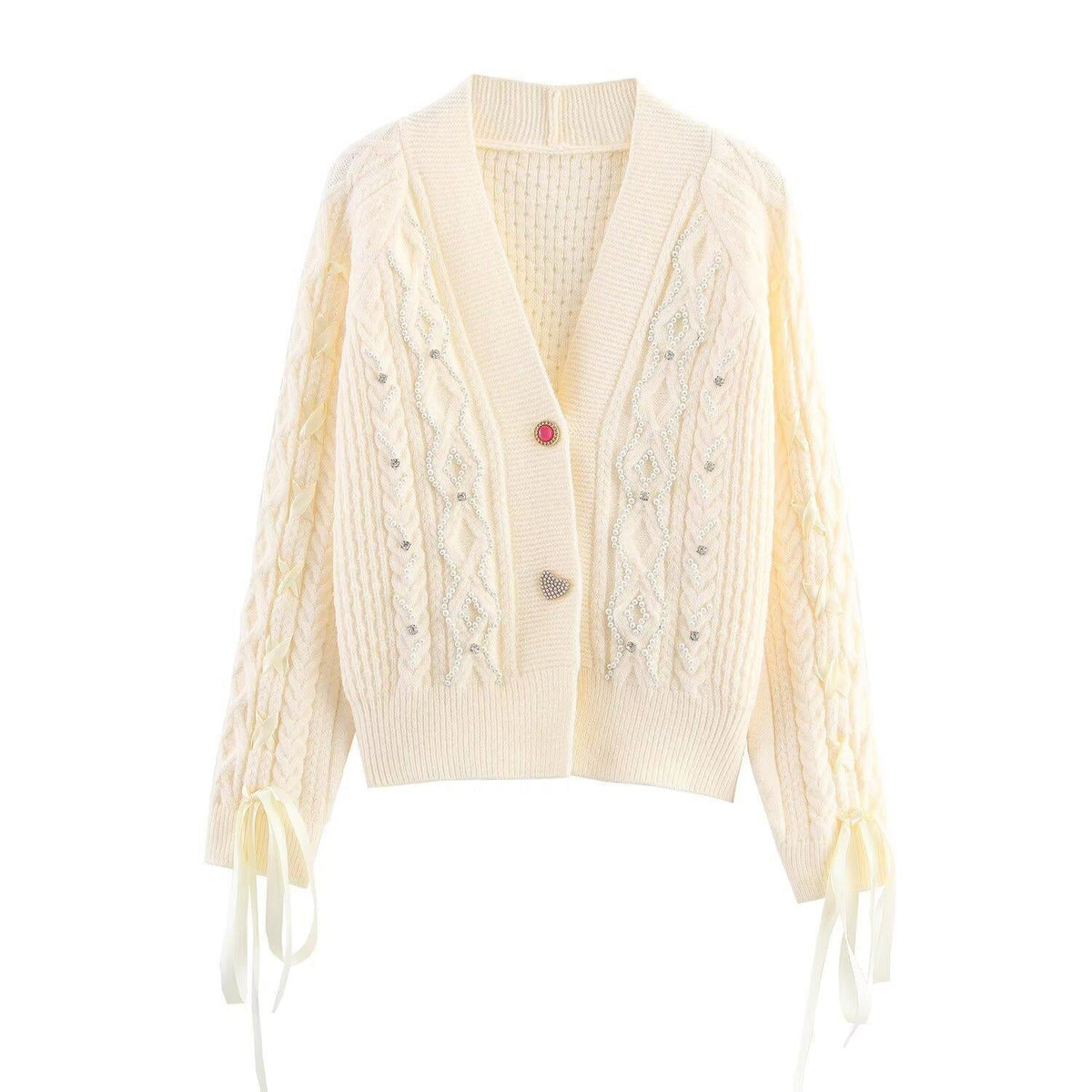 Women's Elegant Cardigan with Decorative Buttons and Ruffle Details