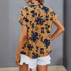 Casual Women's Floral Blouse with Short Button Placket