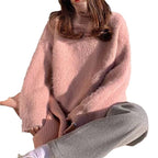 Women's Fluffy Sweater with Loose Fit and High Collar