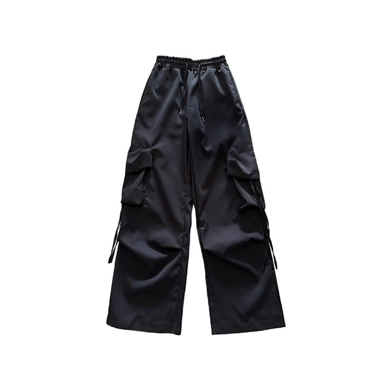 Urban Style Women's Cargo Pants with Side Pockets and Elastic Waistband