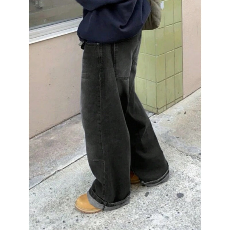 Women's High-Waist Baggy Jeans with Unique Wash