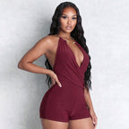 Women's Form-Fitting Playsuit with Deep V-Neck and Flared Hem